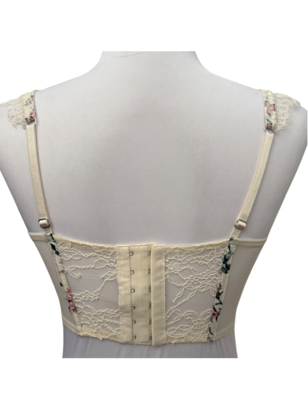 Victoria’s Secret Y2K Floral Lace Corset Bustier Bra Top Womens Small Ivory Pink - Picture 3 of 5